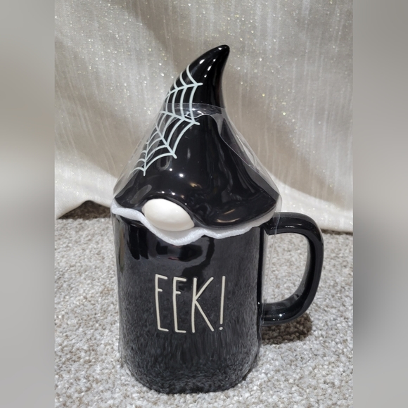 Rae Dunn EEK Gnome Spider Web black Halloween topper mug - Picture 1 of 4